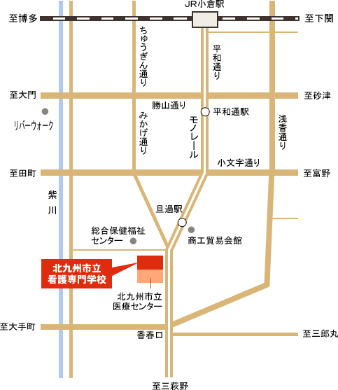 北九州市立看護専門学校への地図